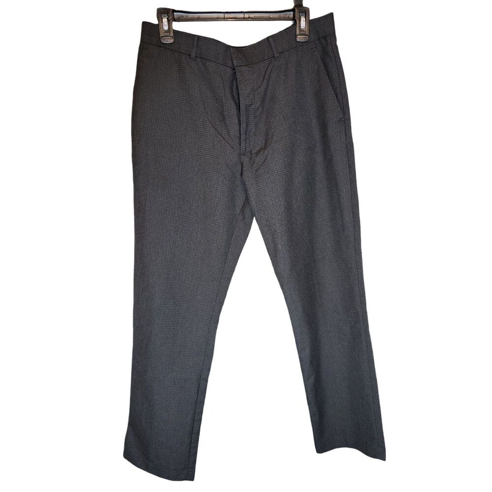 Perry Ellis Portfolio Charcoal Gray Modern Fit Plaid Dress Pants Mens 32x30
